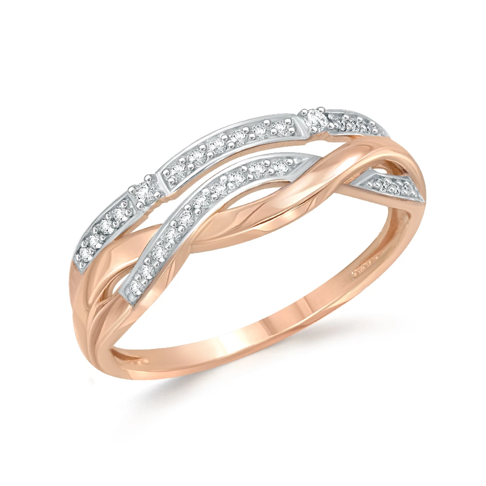 Кольцо с фианитами из красного золота 585 пробы