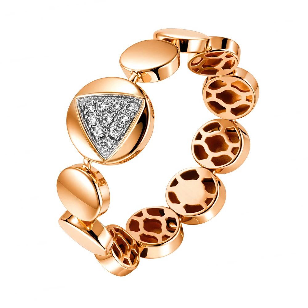 Кольцо с фианитами из красного золота 585 пробы