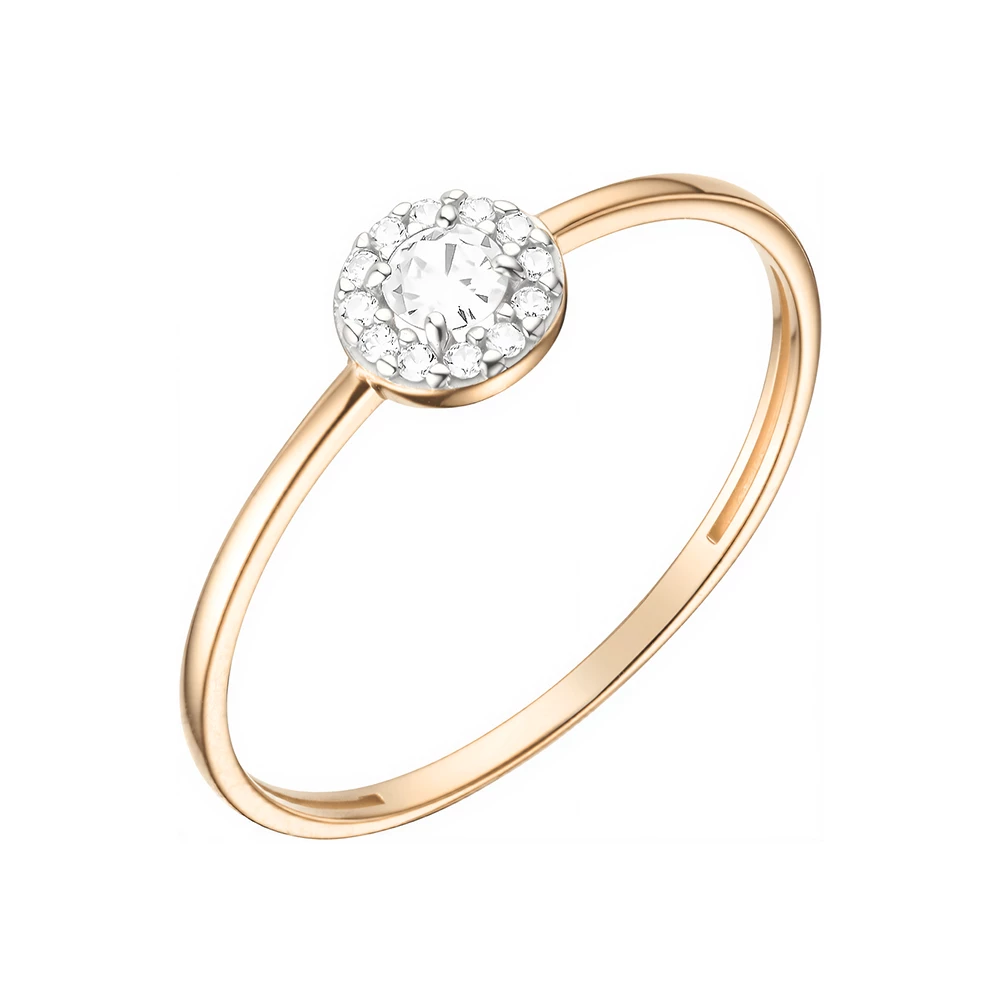 Кольцо с фианитами из красного золота 585 пробы