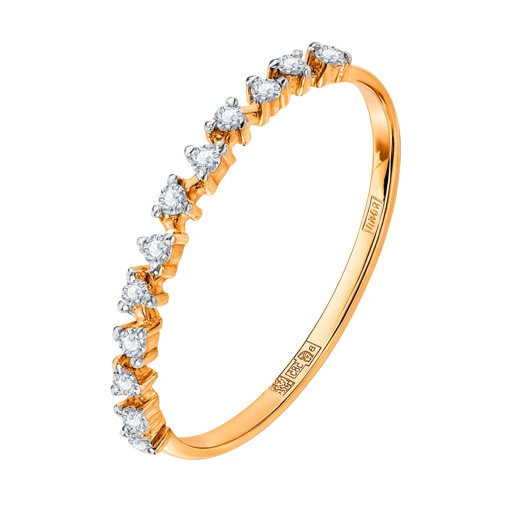 Кольцо с фианитами из красного золота 585 пробы