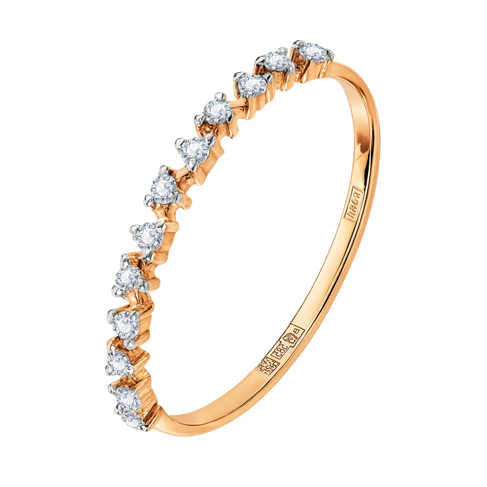 Кольцо с фианитами из красного золота 585 пробы