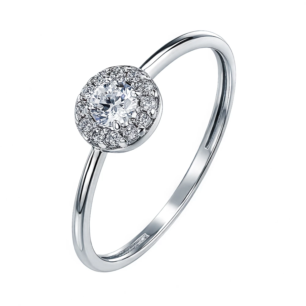 Кольцо с фианитами из белого золота 585 пробы