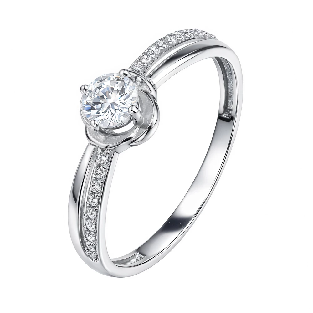 Кольцо с фианитами из белого золота 585 пробы