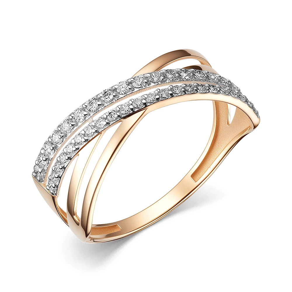 Кольцо с фианитами из красного золота 585 пробы