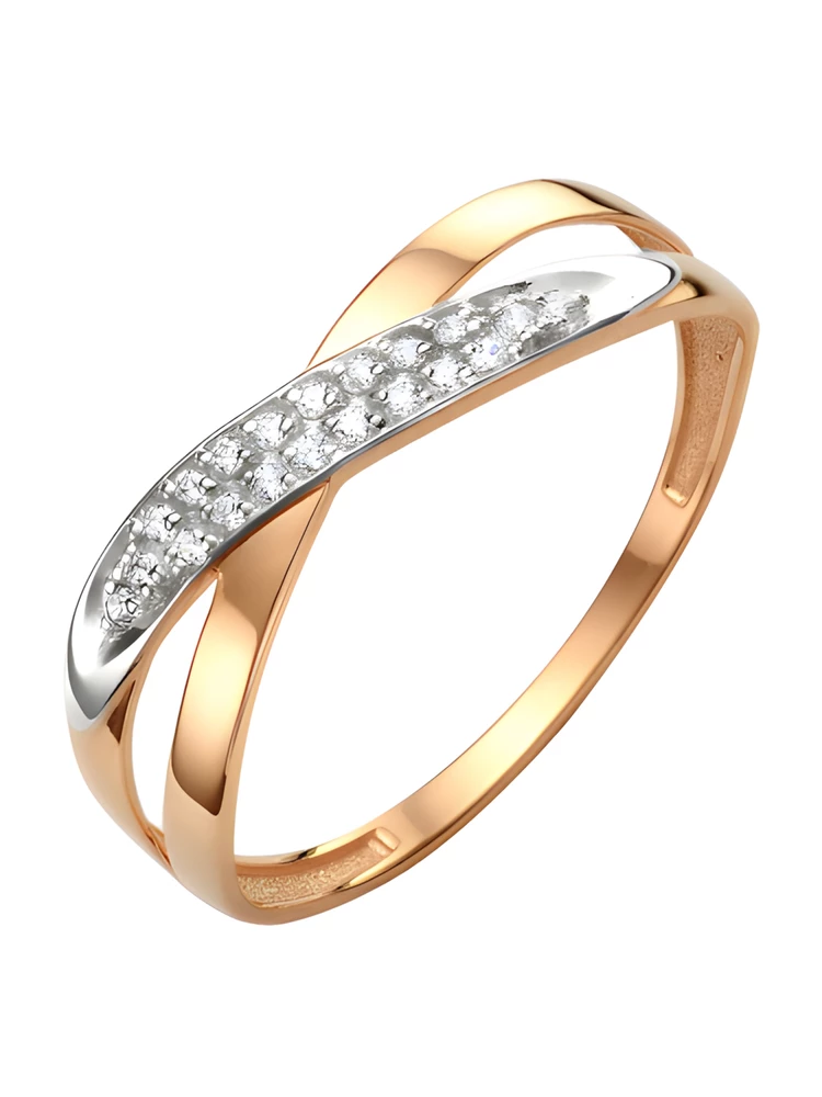 Кольцо с фианитами из красного золота 585 пробы