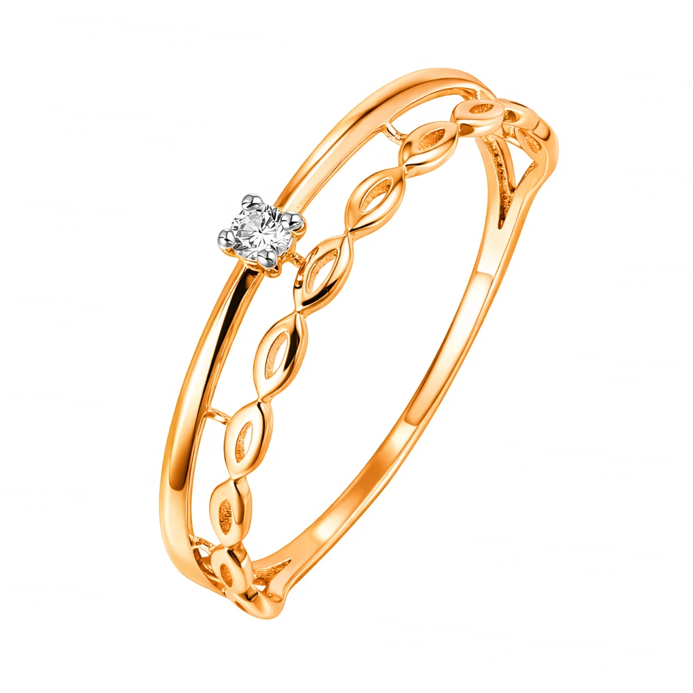 Кольцо с фианитом из красного золота 585 пробы