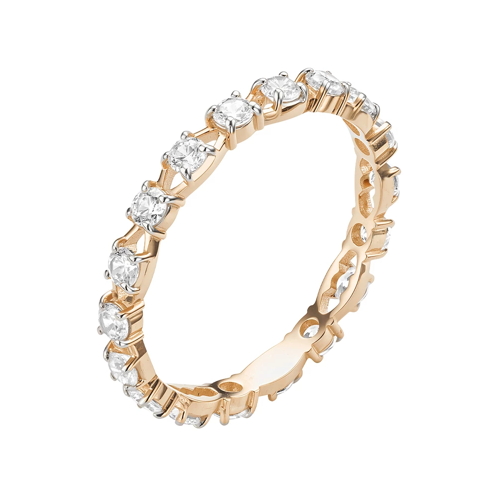 Кольцо с фианитами из красного золота 585 пробы