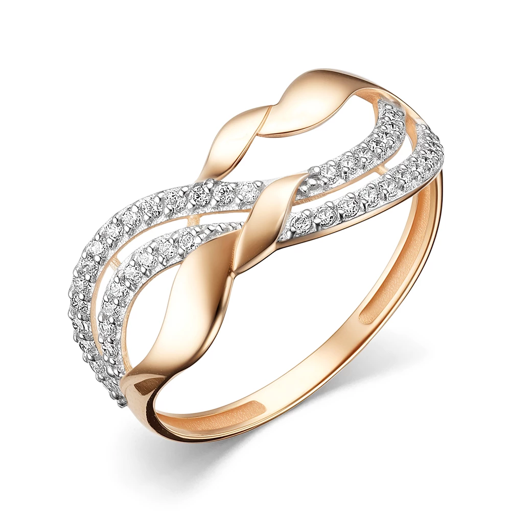 Кольцо с фианитами из красного золота 585 пробы