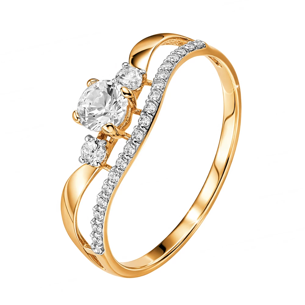 Кольцо с фианитами из красного золота 585 пробы