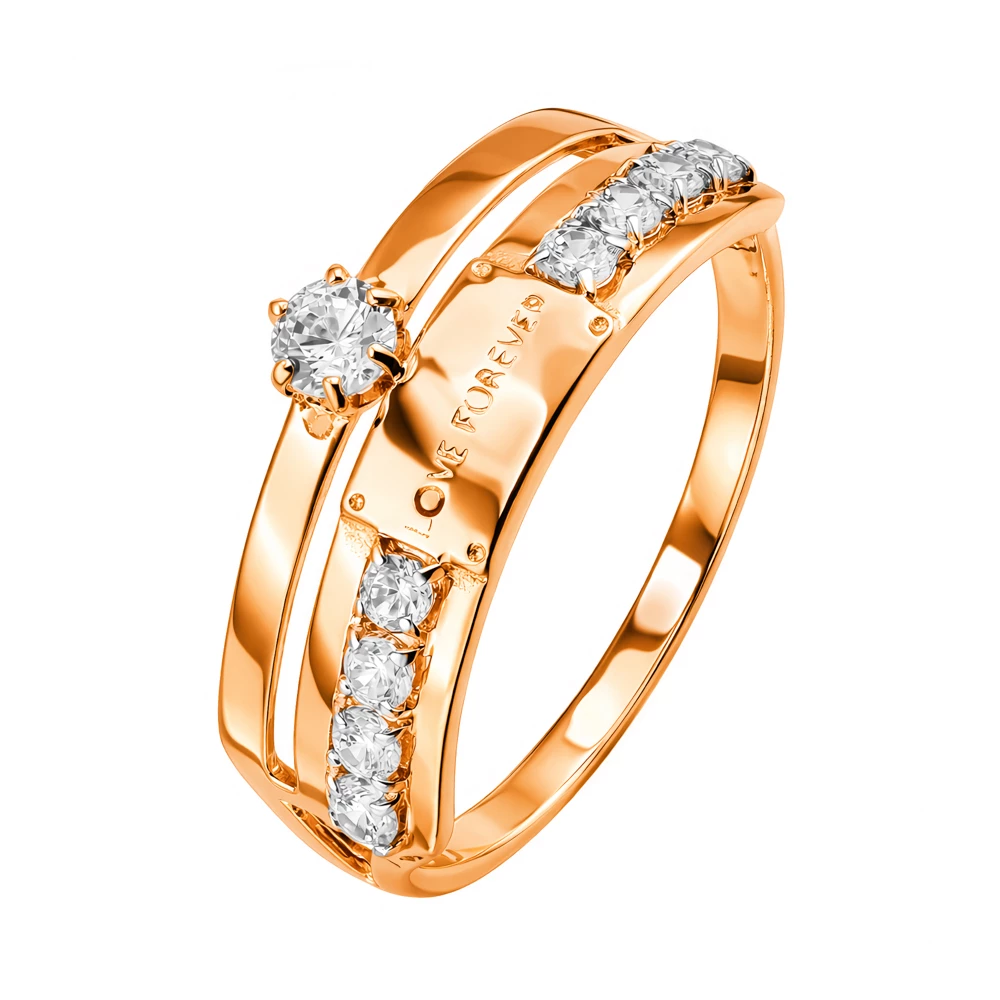 Кольцо с фианитами из красного золота 585 пробы