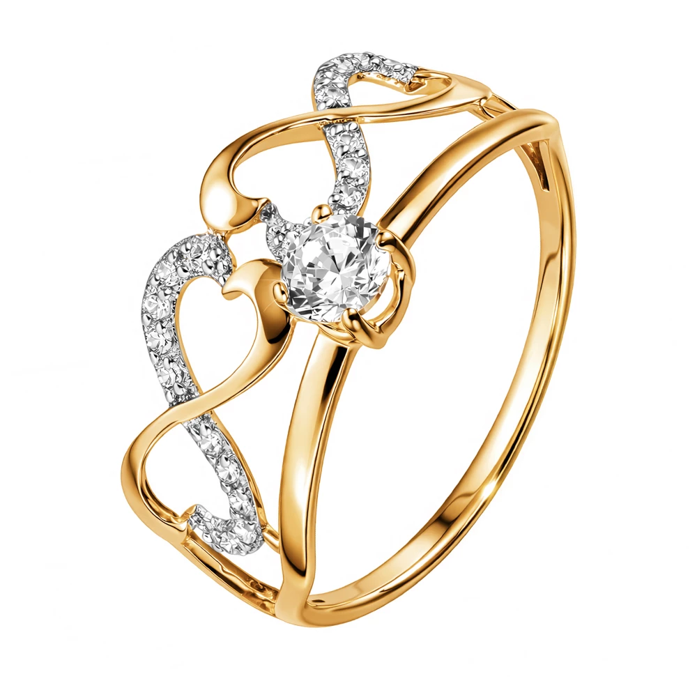 Кольцо с фианитами из красного золота 585 пробы