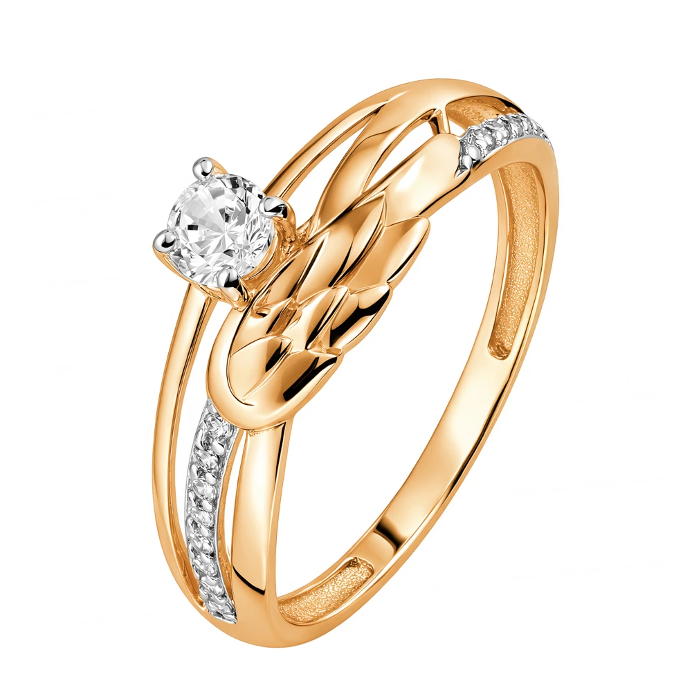 Кольцо с фианитами из красного золота 585 пробы