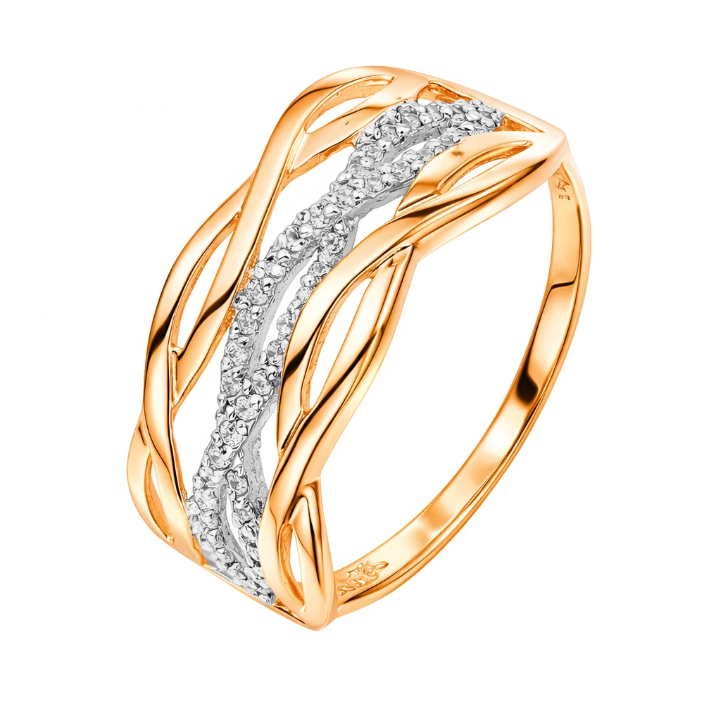 Кольцо с фианитами из красного золота 585 пробы