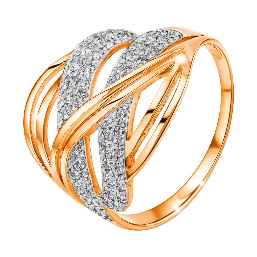 Кольцо с фианитами из красного золота 585 пробы