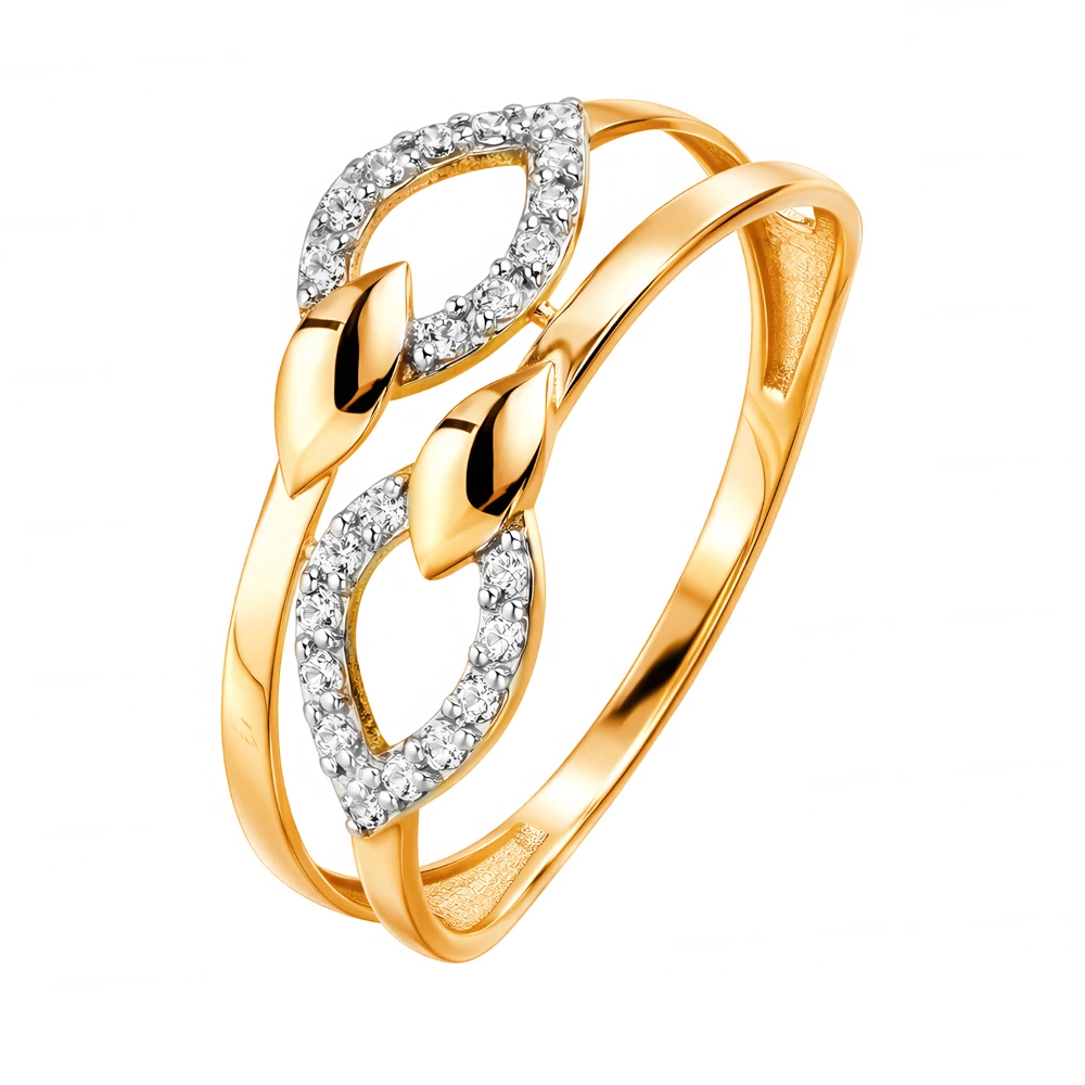 Кольцо с фианитами из красного золота 585 пробы