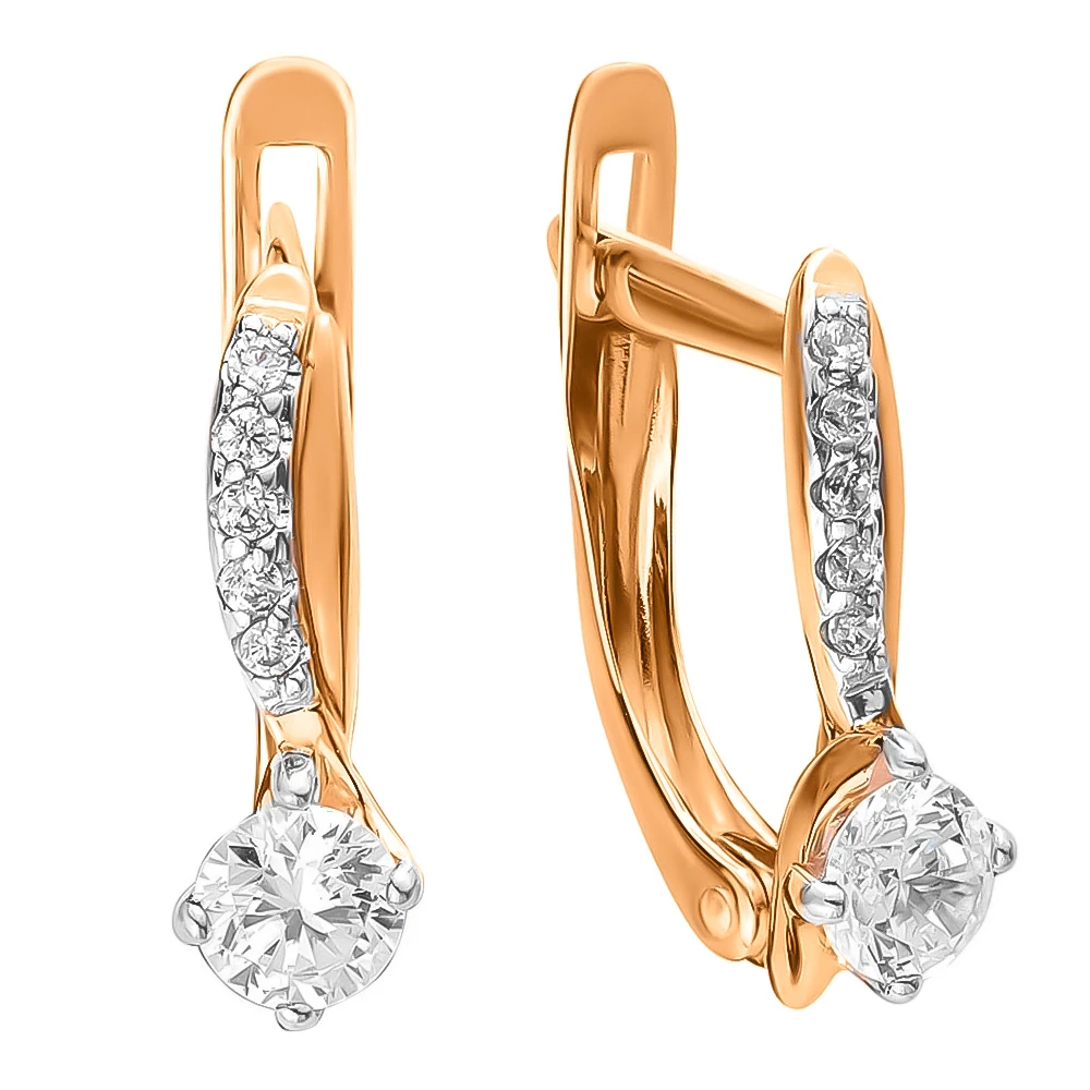 Серьги с фианитами из красного золота 585 пробы 1