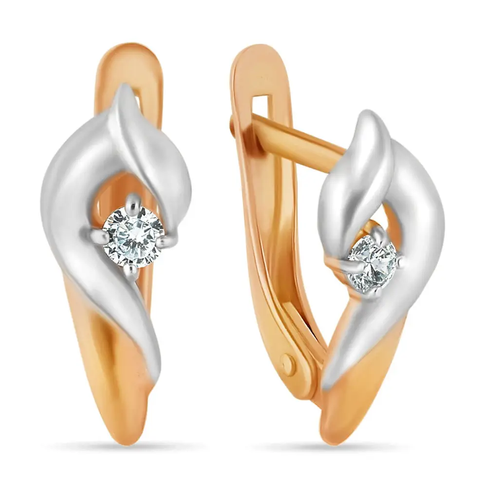 Серьги с фианитами из красного золота 585 пробы 1