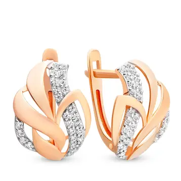 Серьги с фианитами из красного золота 585 пробы