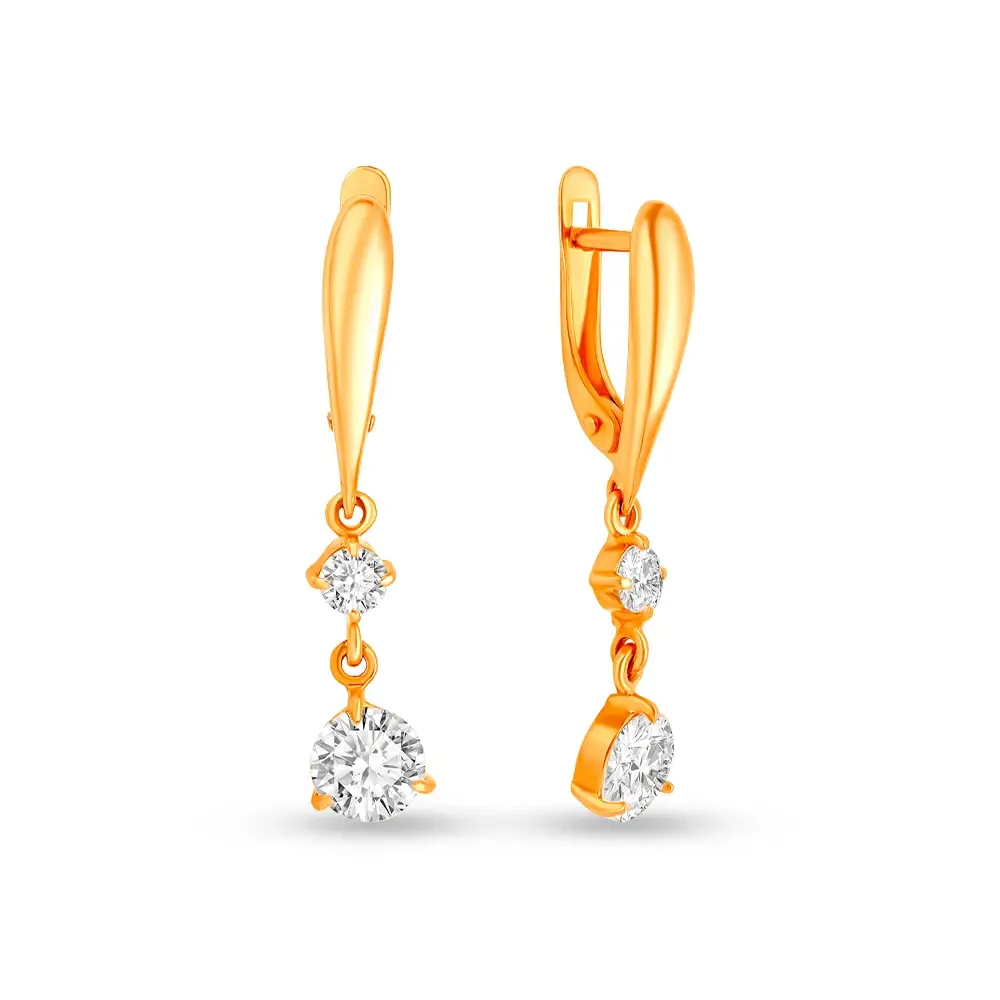 Серьги с фианитами из красного золота 585 пробы 1