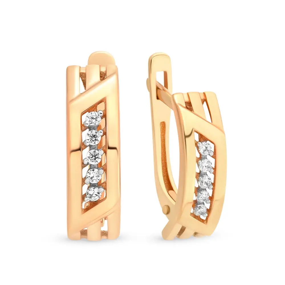 Серьги с фианитами из красного золота 585 пробы 1