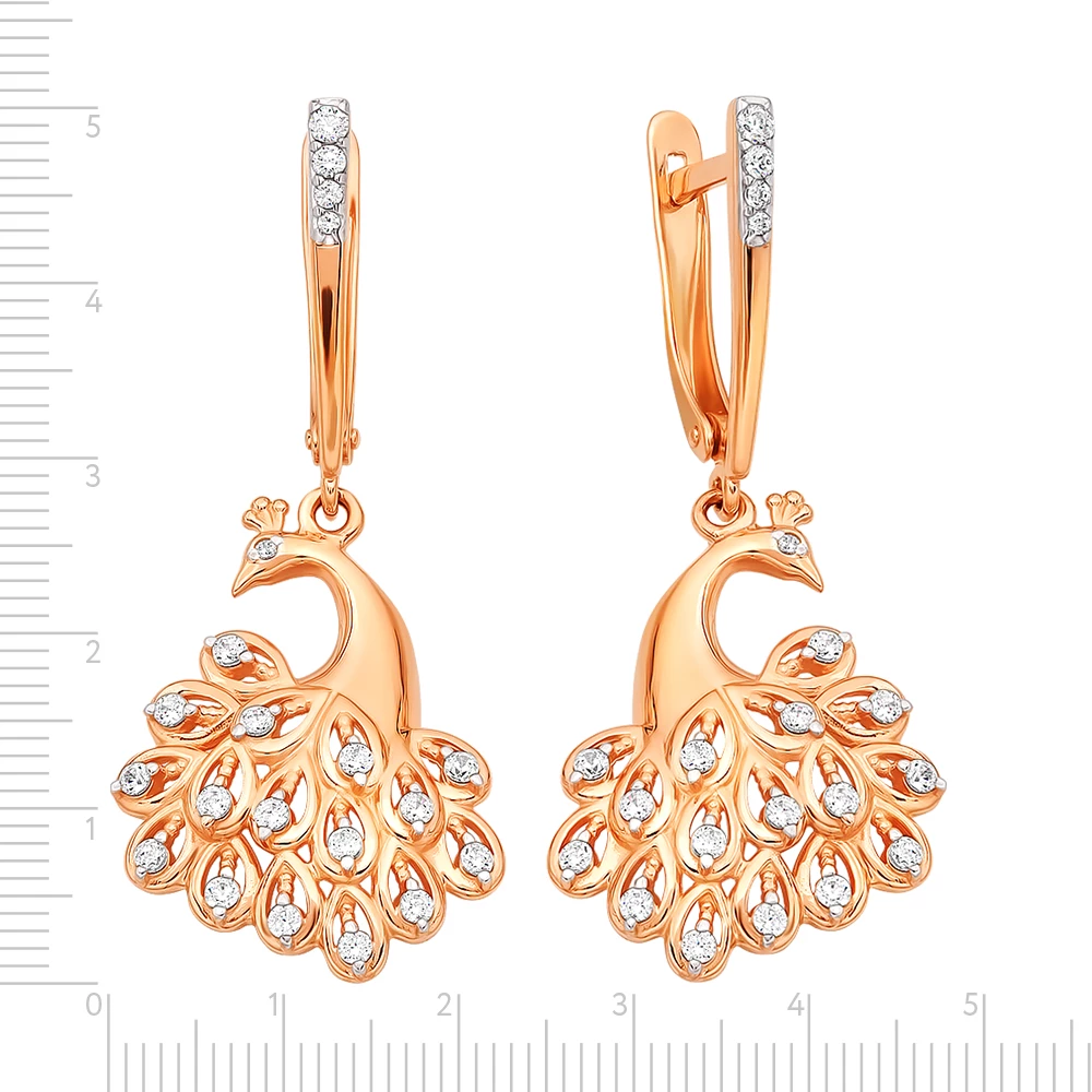 Серьги  Птица с фианитами из красного золота 585 пробы 2