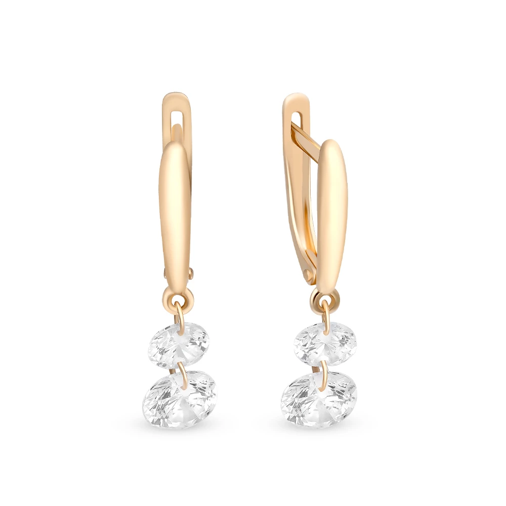 Серьги с фианитами из красного золота 585 пробы 1