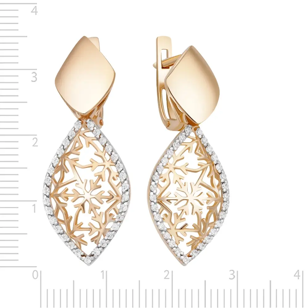 Серьги с фианитами из красного золота 585 пробы 2