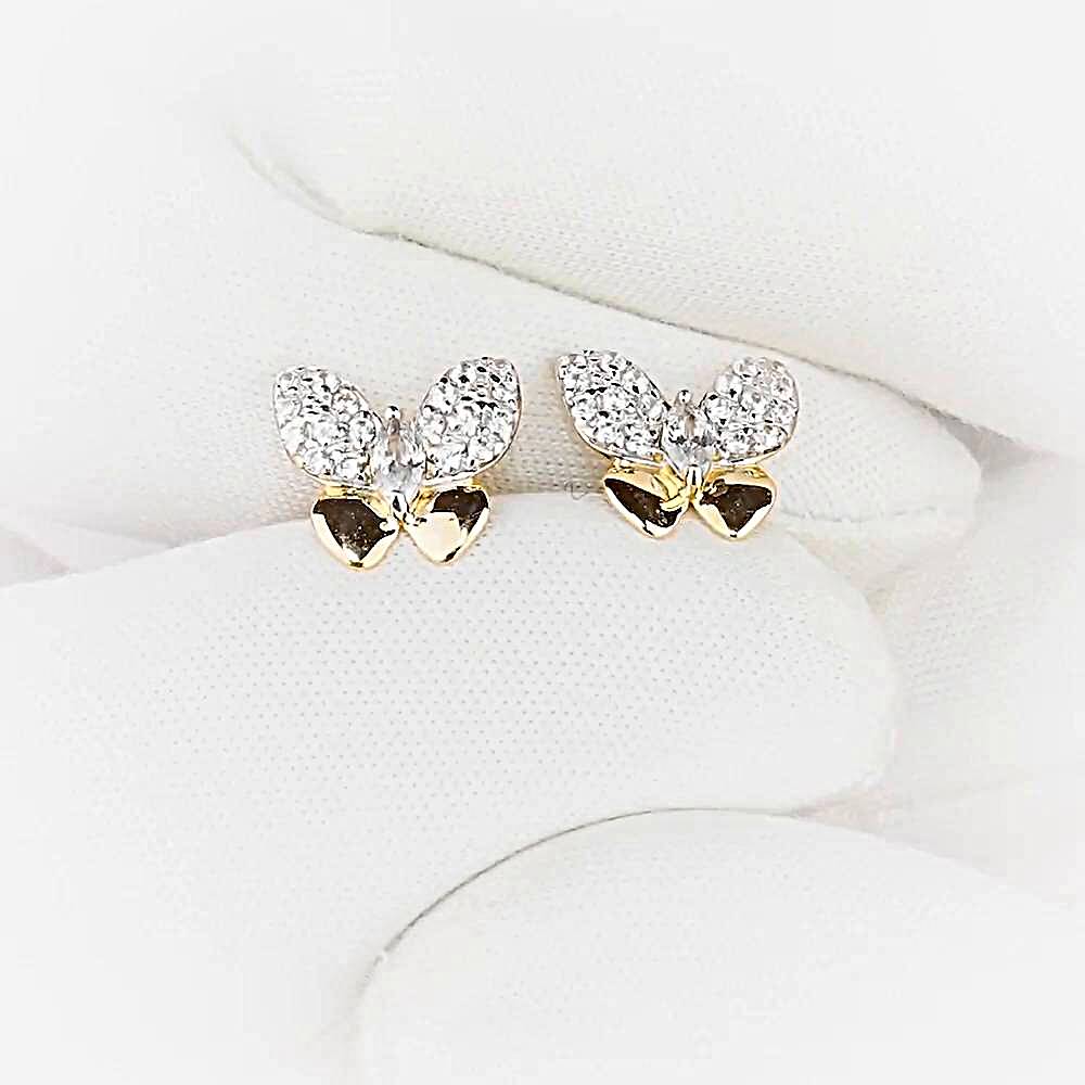 Серьги  Бабочка с фианитами из красного золота 585 пробы 1