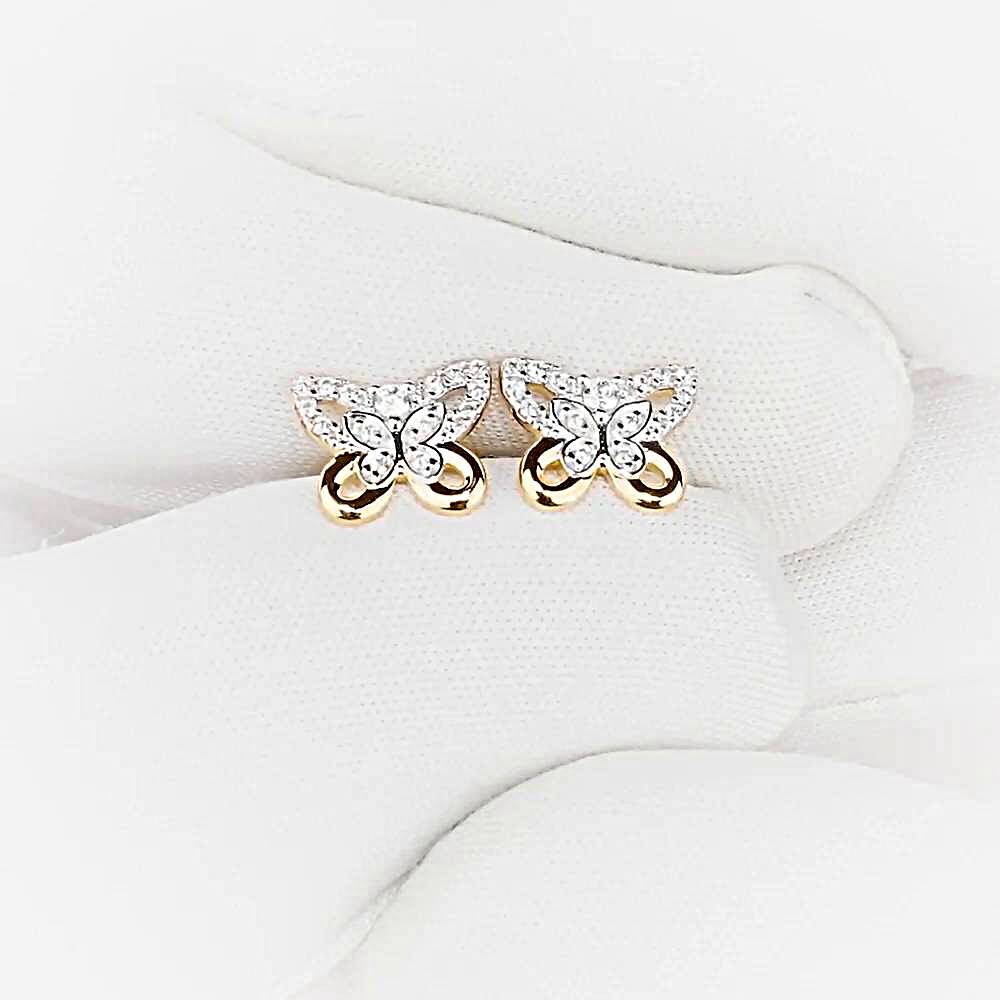 Серьги  Бабочка с фианитами из красного золота 585 пробы 1