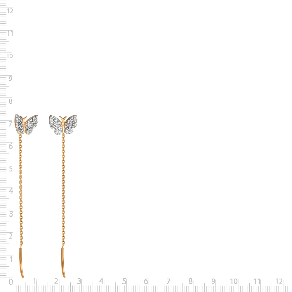 Серьги  Бабочка с фианитами из красного золота 375 пробы 3