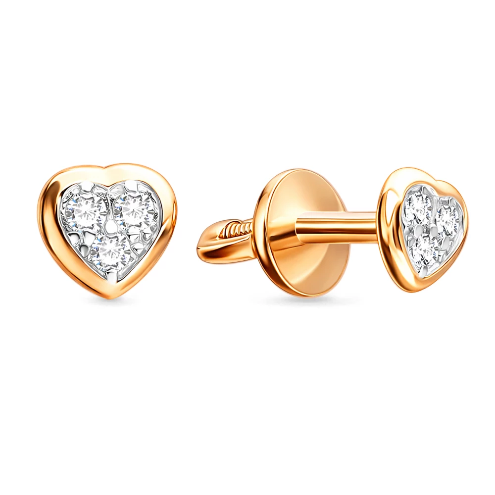 Серьги с фианитами из красного золота 585 пробы