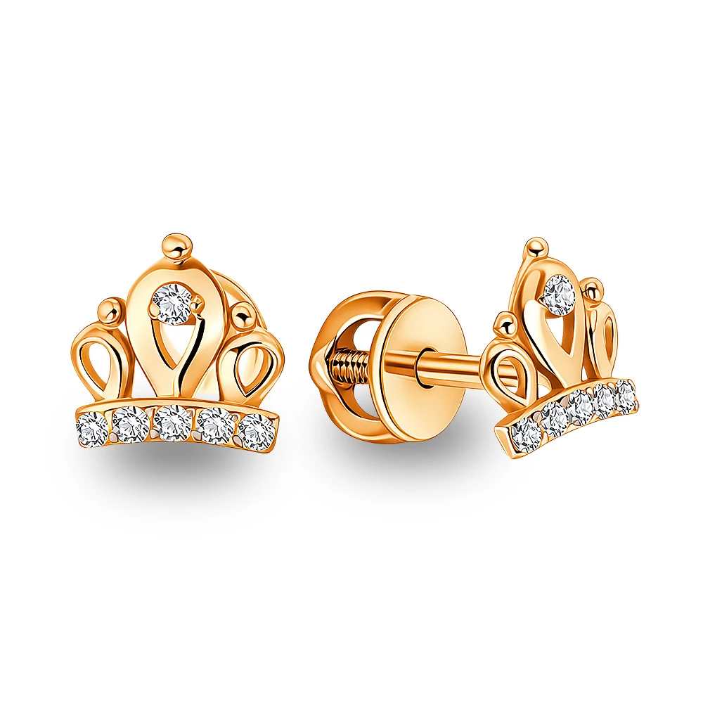 Серьги с фианитами из красного золота 375 пробы