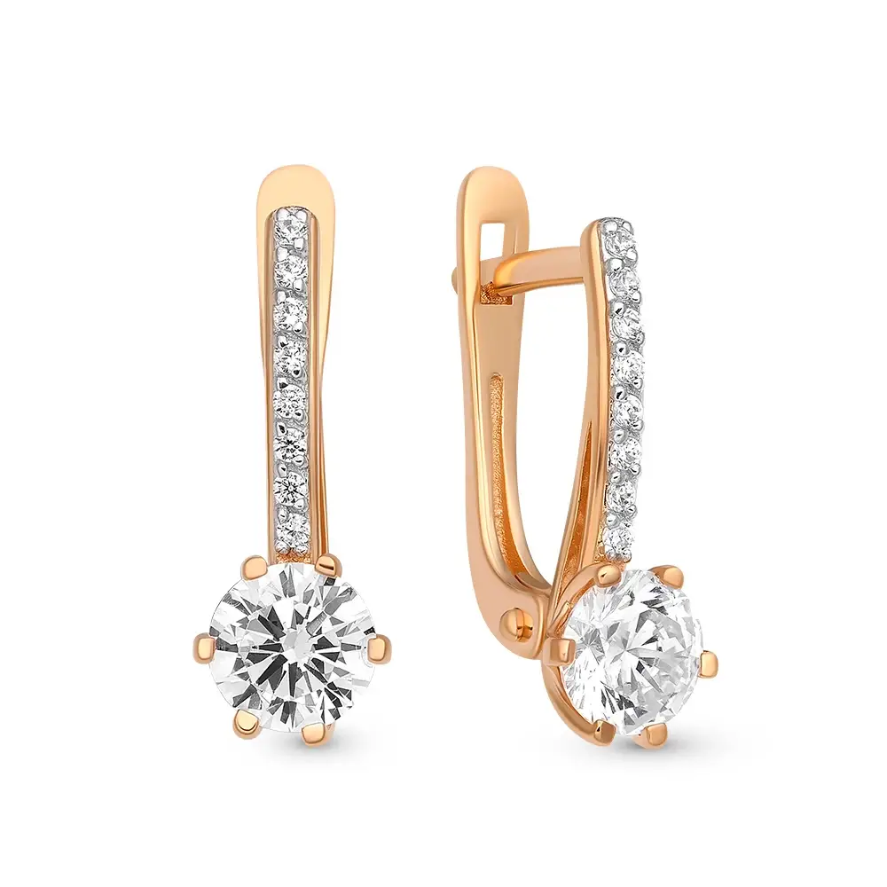 Серьги с фианитами из красного золота 585 пробы 1