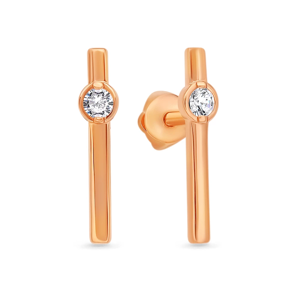 Серьги с фианитами из красного золота 585 пробы