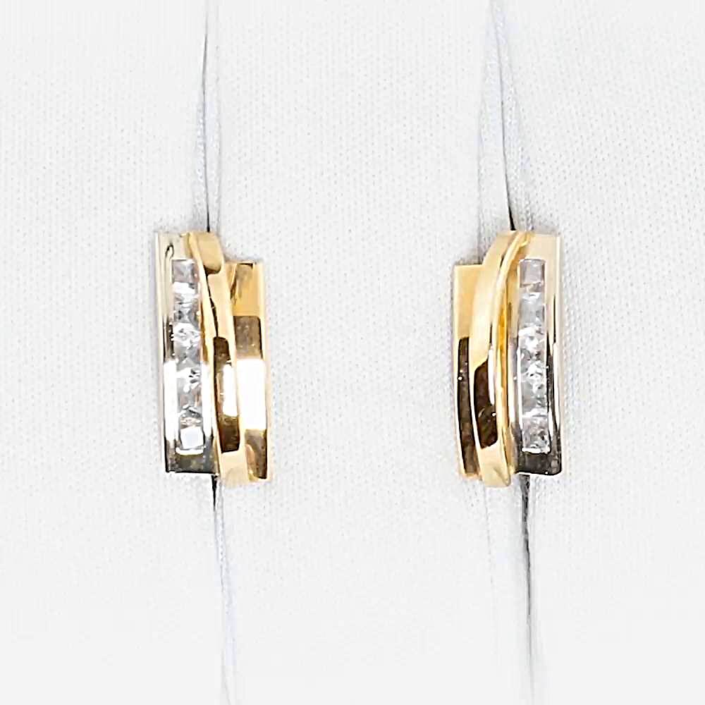 Серьги с фианитами из комбинированного золота 585 пробы 1