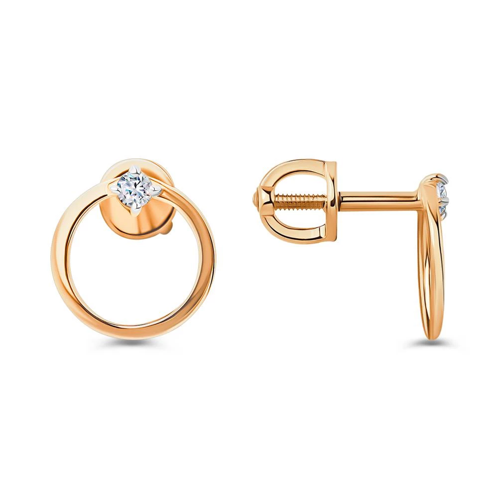 Серьги с фианитами из красного золота 585 пробы