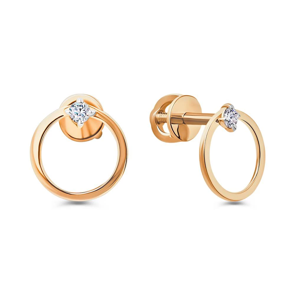 Серьги с фианитами из красного золота 585 пробы