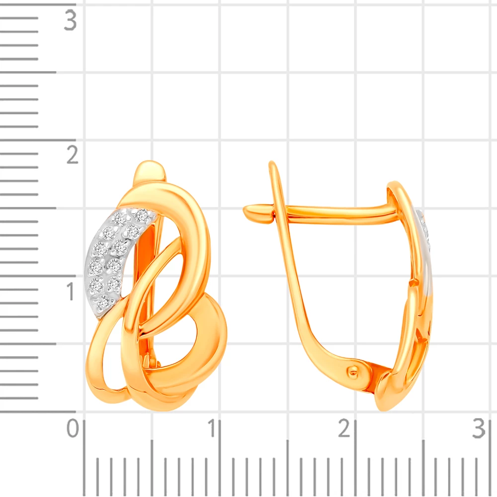 Серьги с фианитами из красного золота 585 пробы