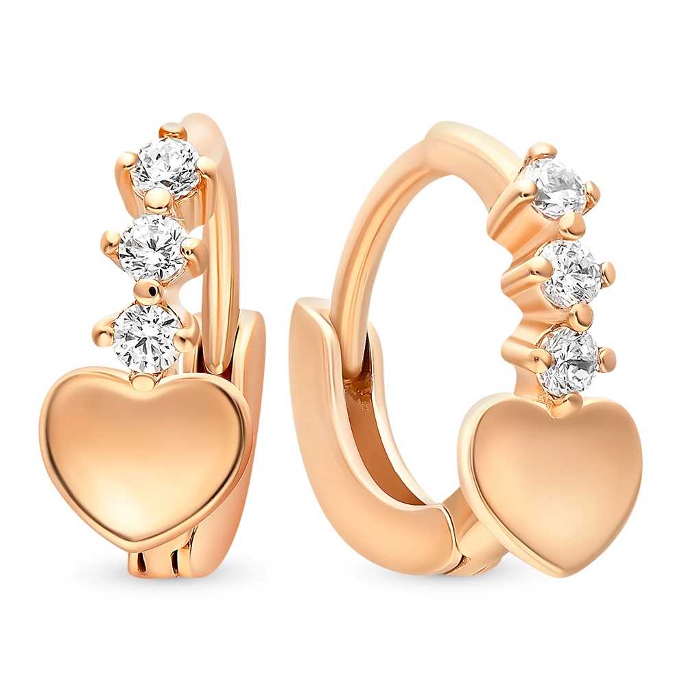 Серьги с фианитами из красного золота 585 пробы