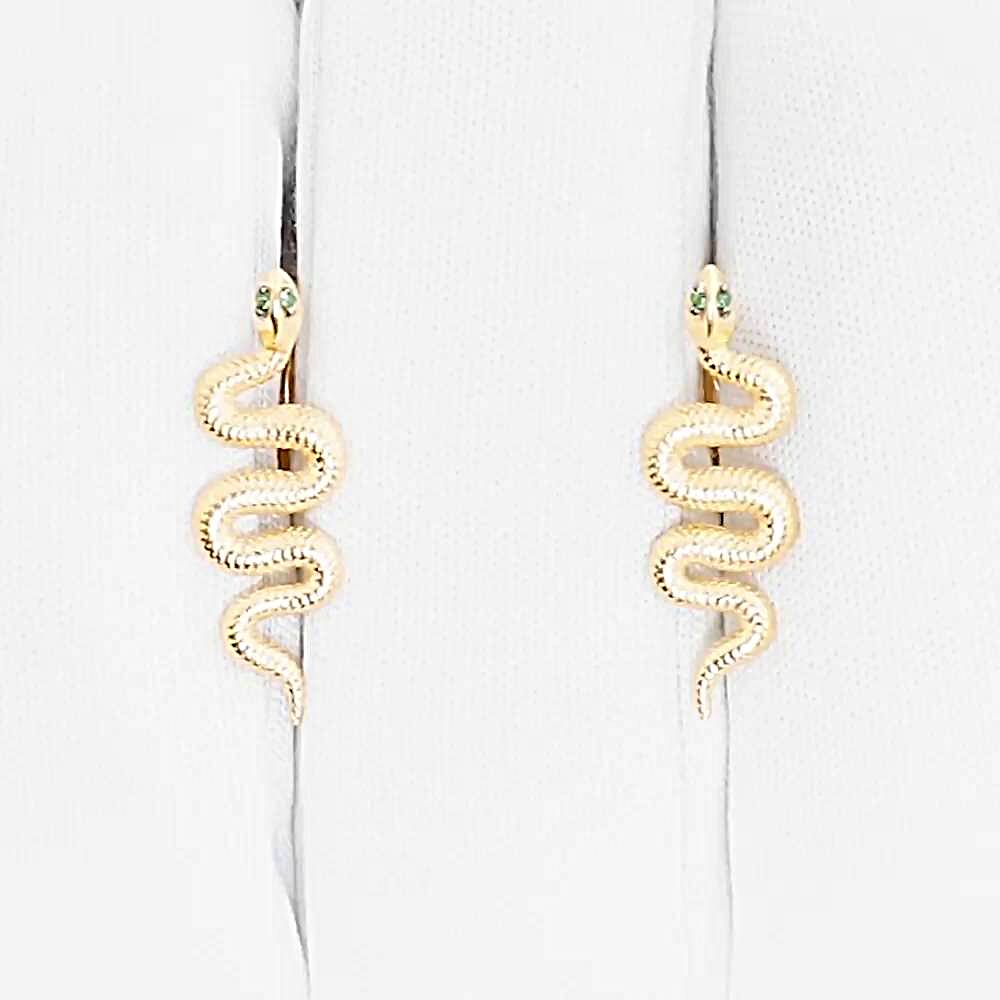 Серьги  Змея с фианитами из красного золота 585 пробы 1