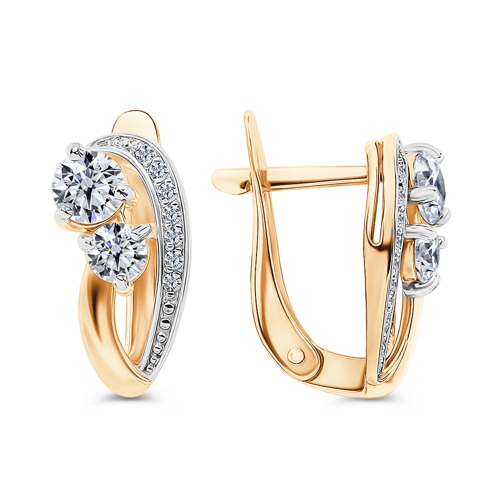 Серьги с фианитами из красного золота 585 пробы