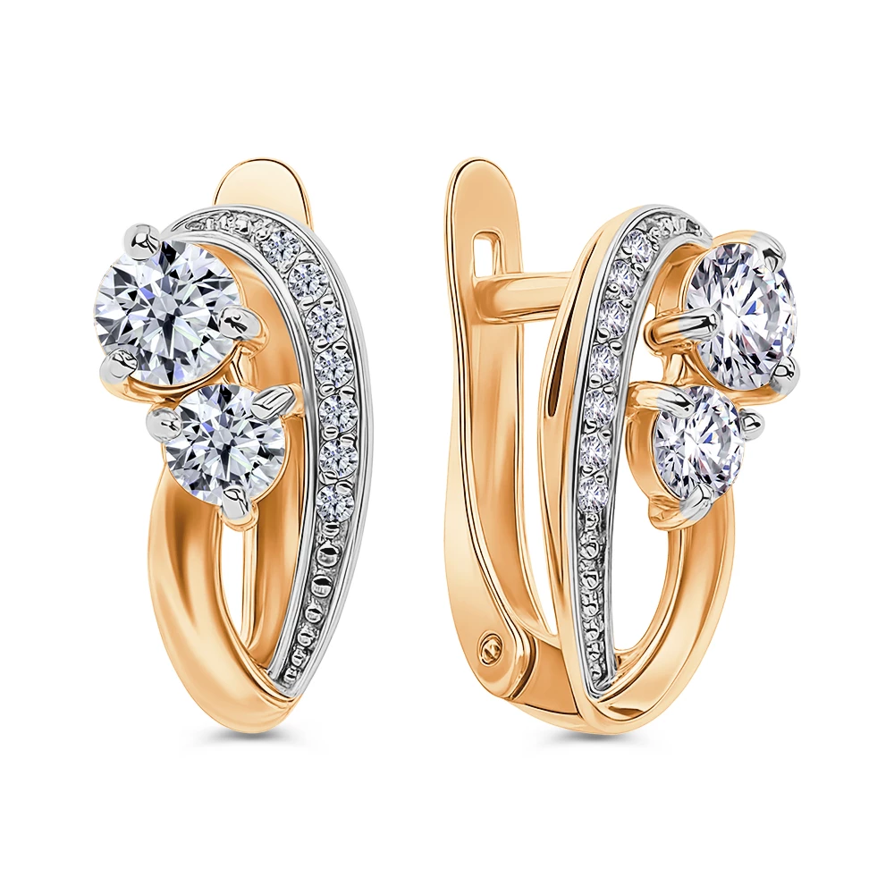 Серьги с фианитами из красного золота 585 пробы