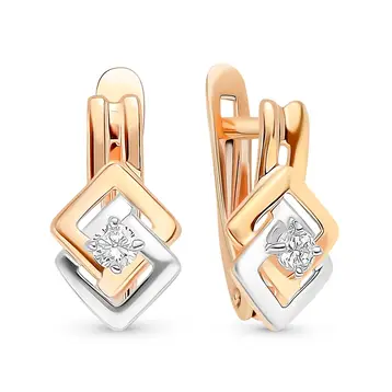 Серьги с фианитами из красного золота 585 пробы