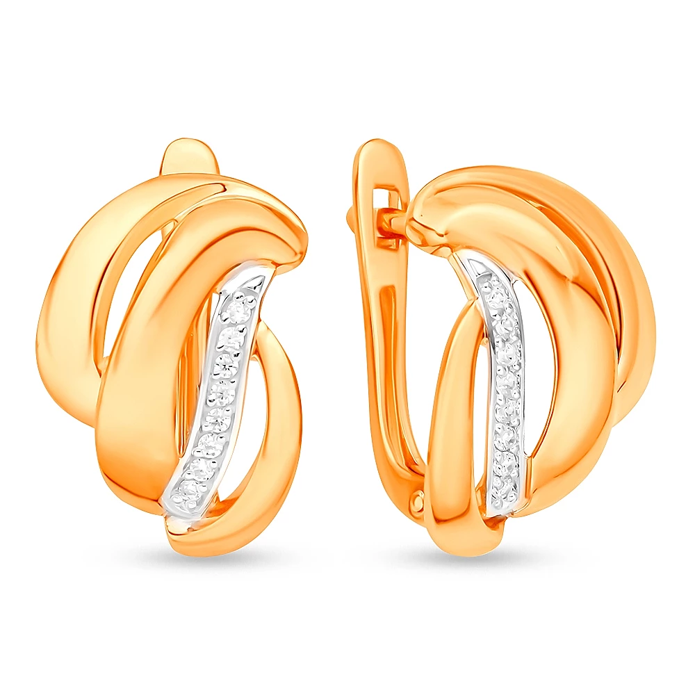 Серьги с фианитами из красного золота 585 пробы 1