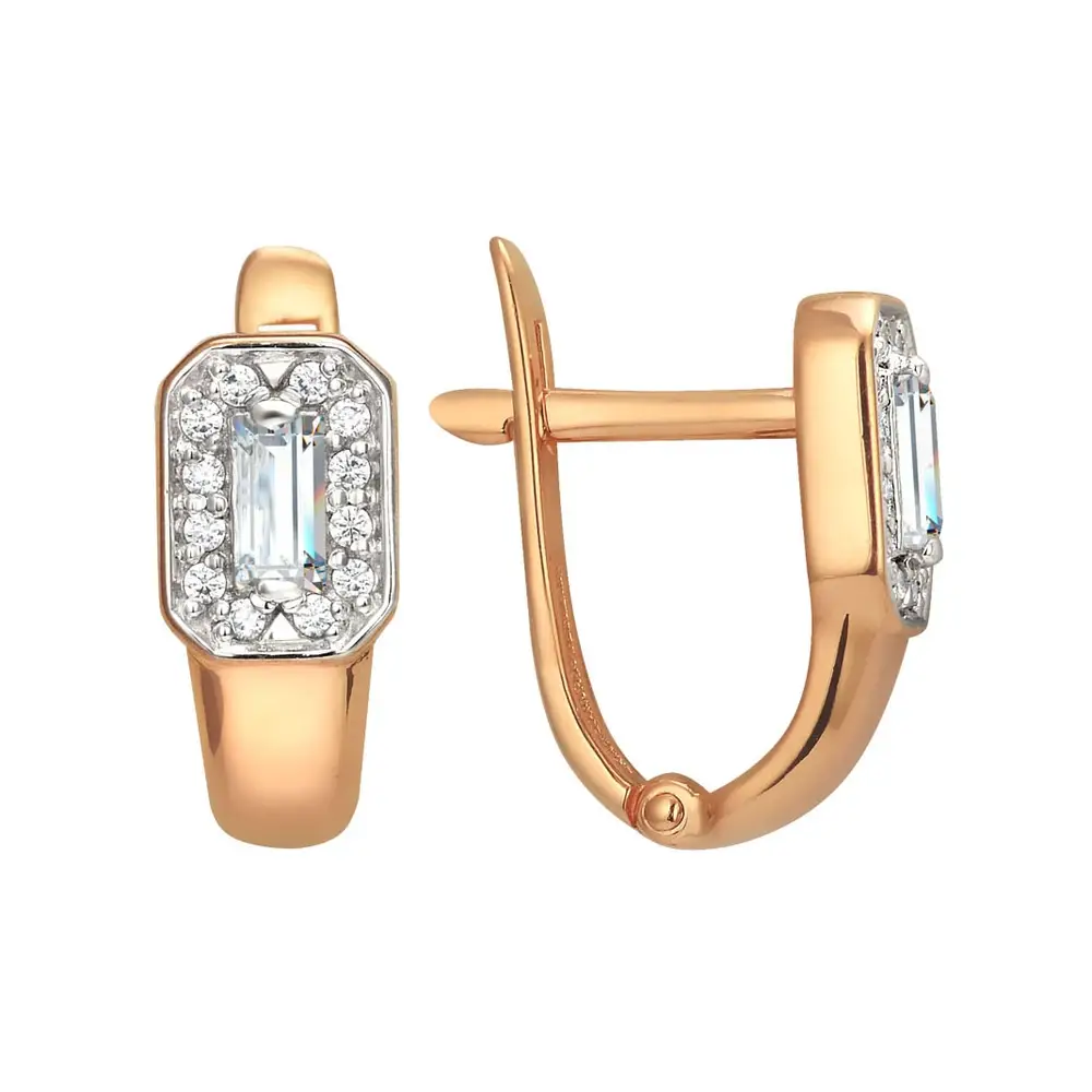 Серьги с фианитами из красного золота 585 пробы 1