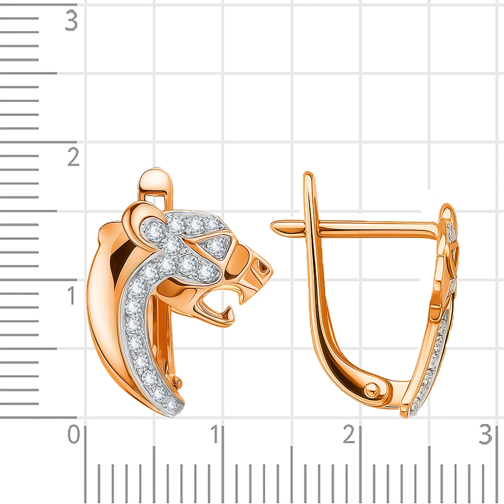 Серьги  Леопард с фианитами из красного золота 585 пробы