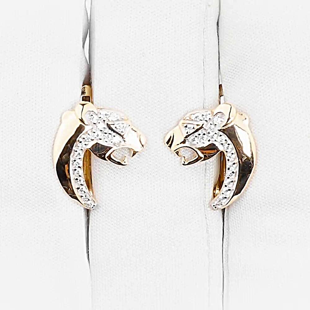 Серьги  Леопард с фианитами из красного золота 585 пробы 1