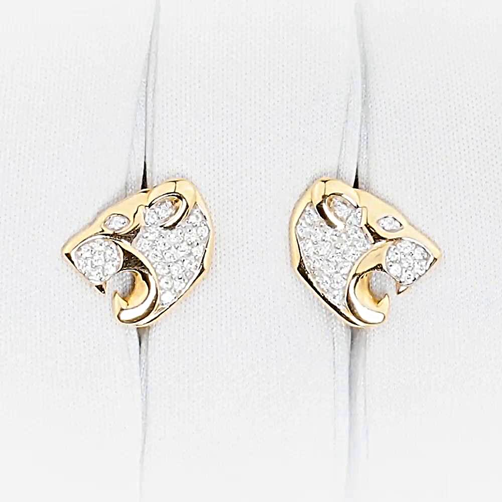 Серьги  Леопард с фианитами из красного золота 585 пробы 1