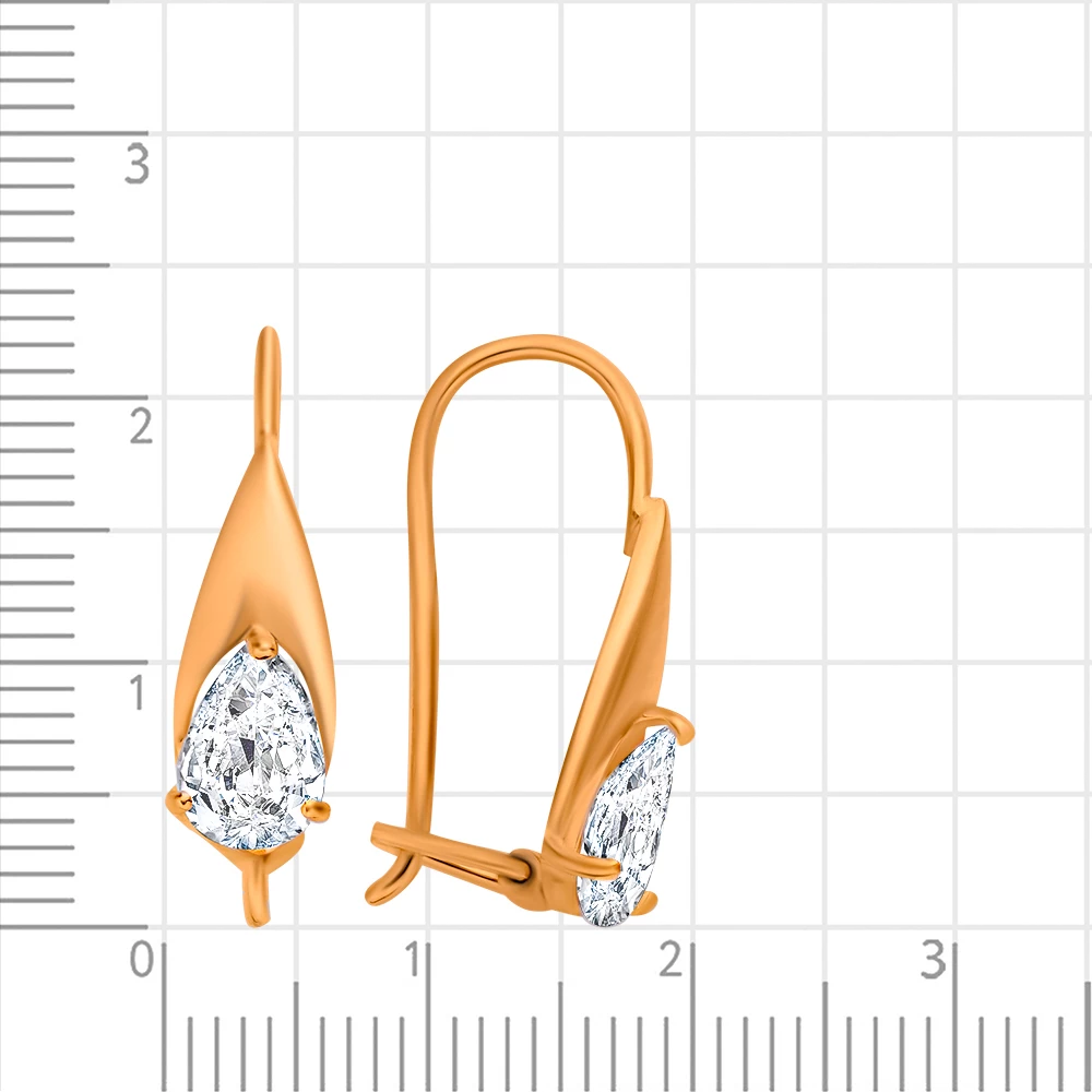 Серьги с фианитами из красного золота 375 пробы