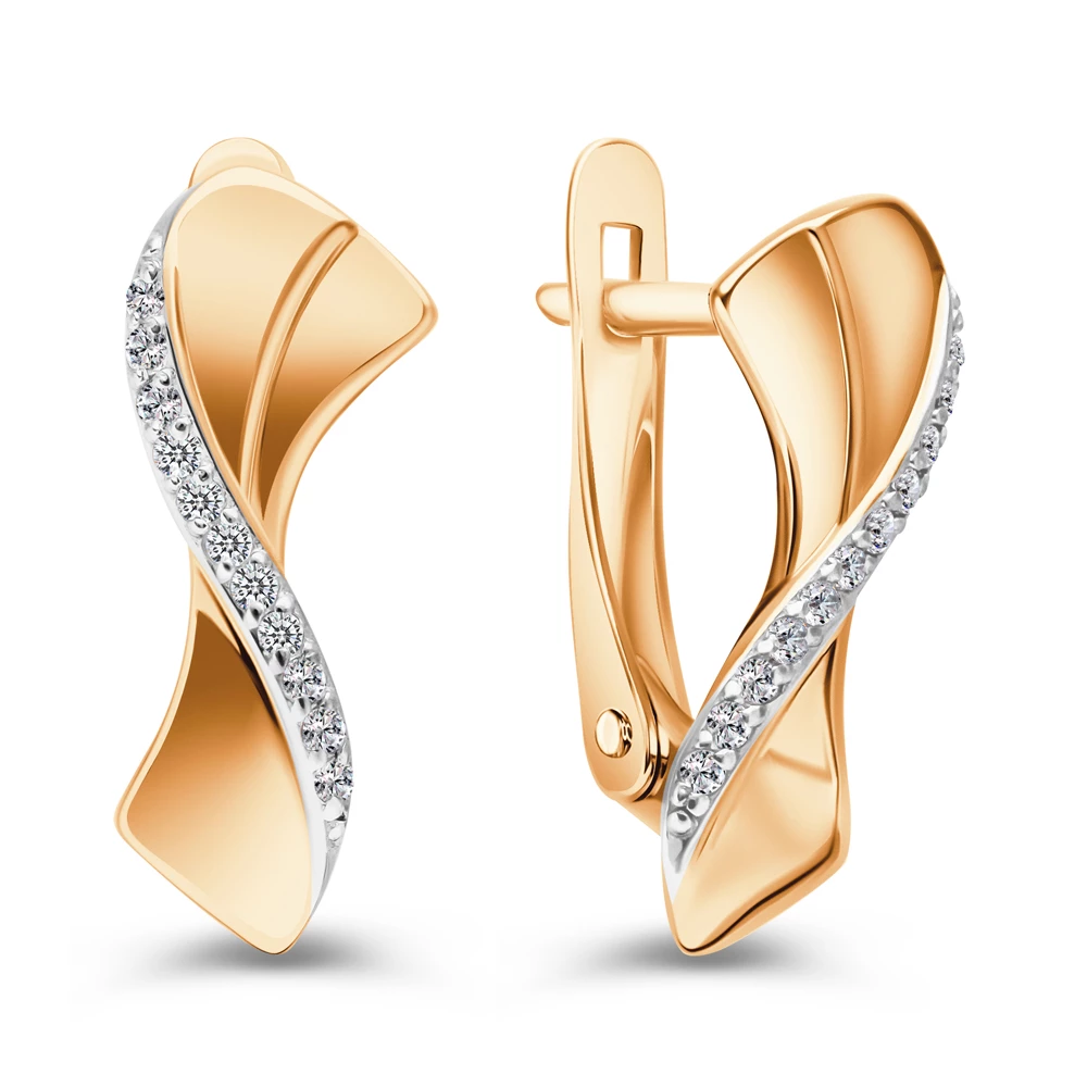 Серьги с фианитами из красного золота 375 пробы 1